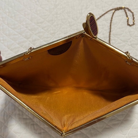 Ezra Vintage Oxblood Lizard-Embossed Leatger Clutch with Gold Chain - Picture 2 of 7